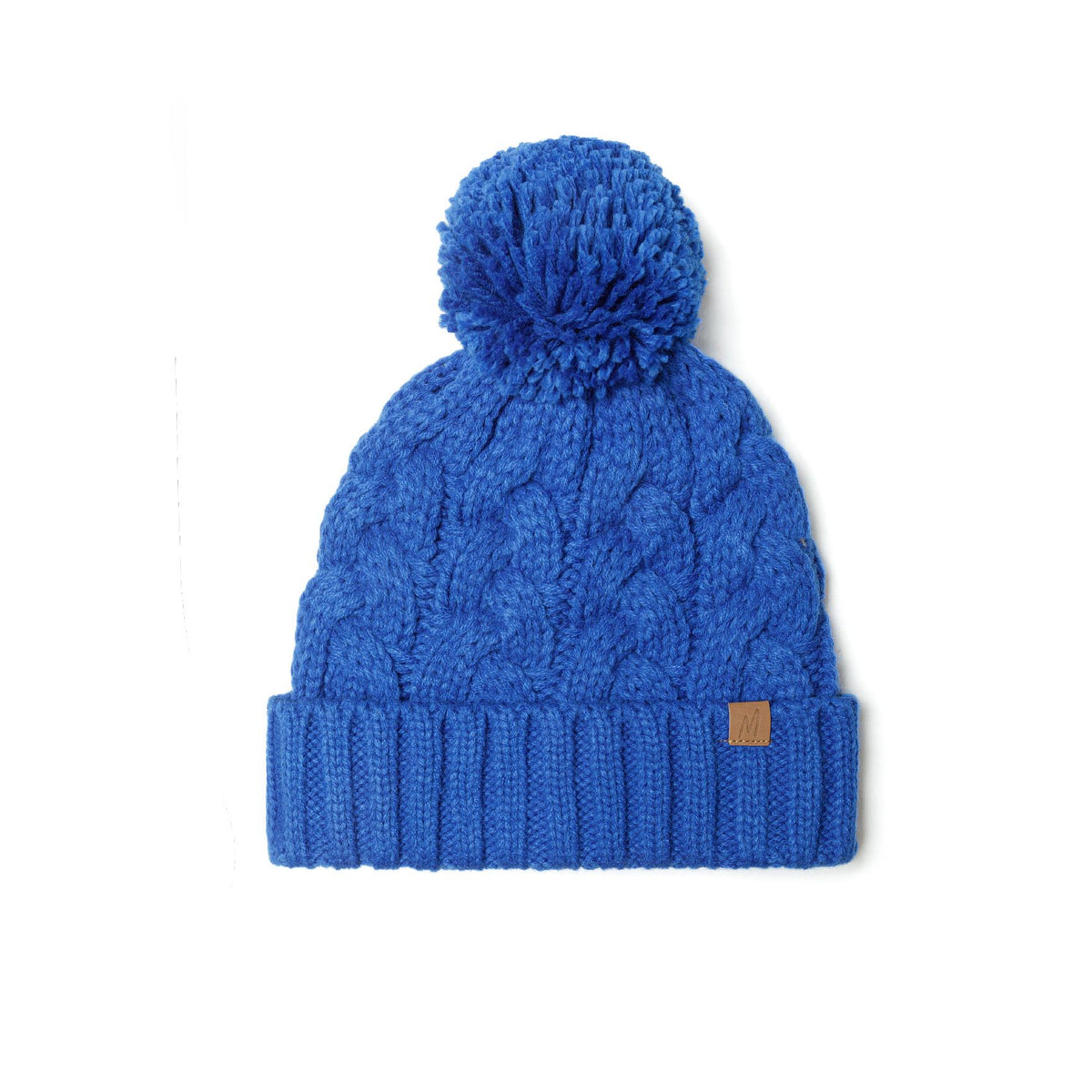 Boys' cable-knit bobble hat in blue — complete product view for square Shop card