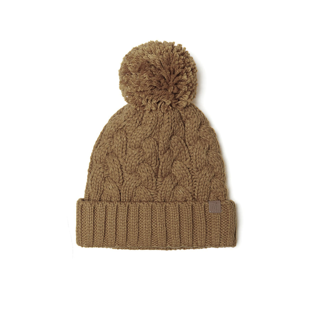 Boys' cable-knit bobble hat in camel — complete product view for square Shop card