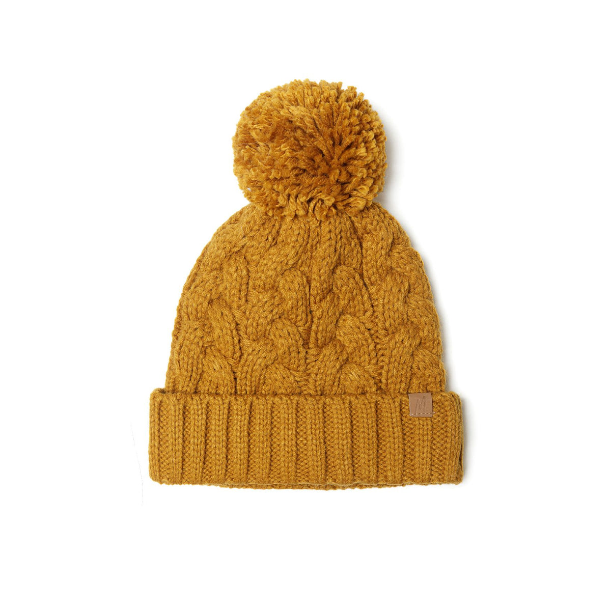 Boys' cable-knit bobble hat in mustard — complete product view for square Shop card