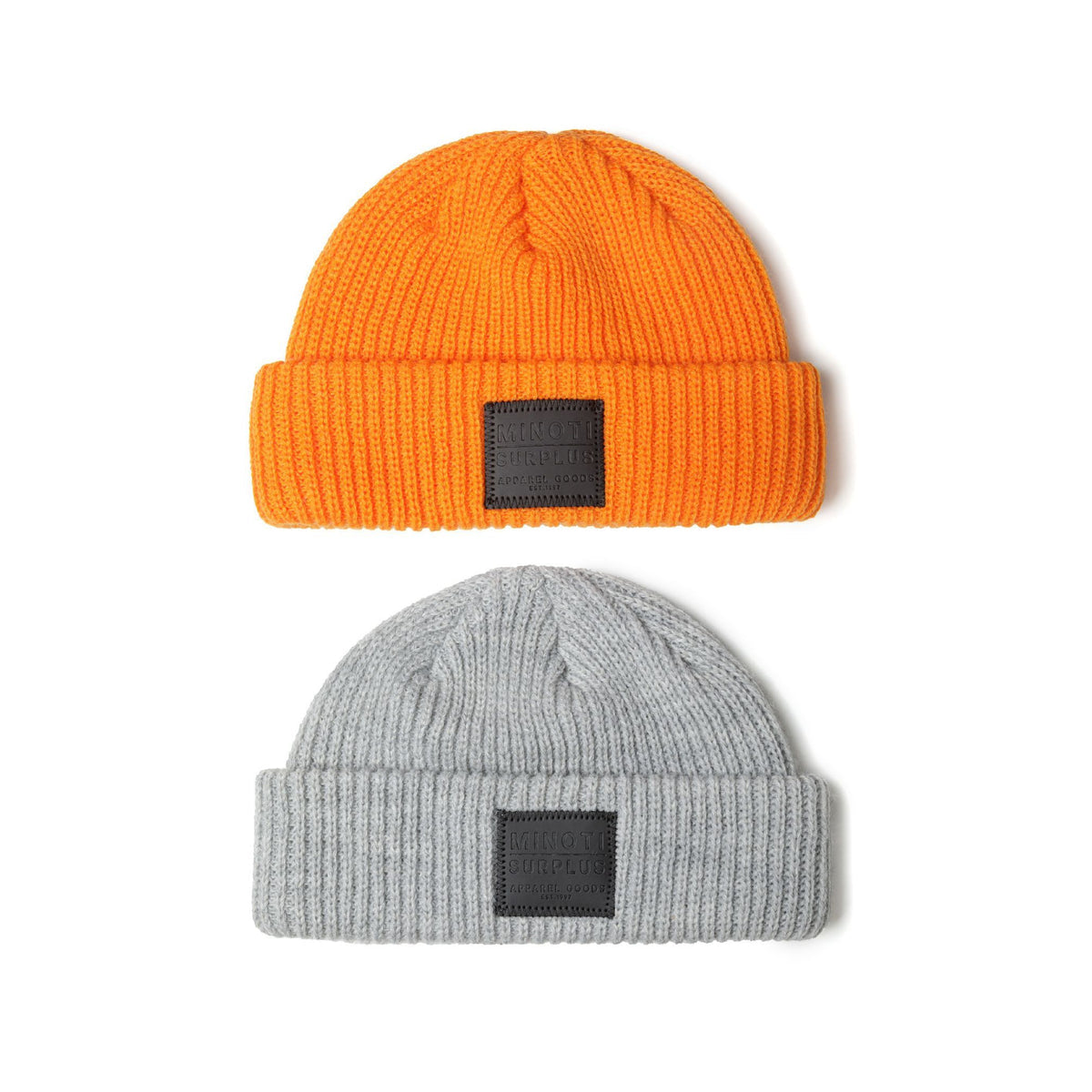 Boys' ribbed beanies 2-pack in orange and grey — complete product view for square Shop card
