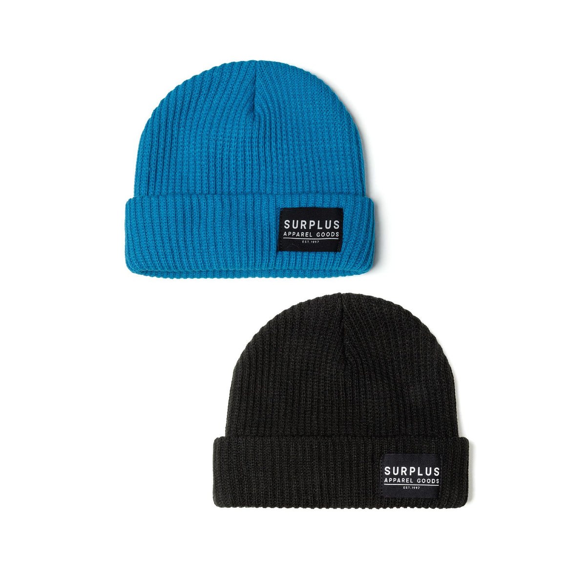 Boys' ribbed beanies 2-pack in turquoise and black — complete product view for square Shop card