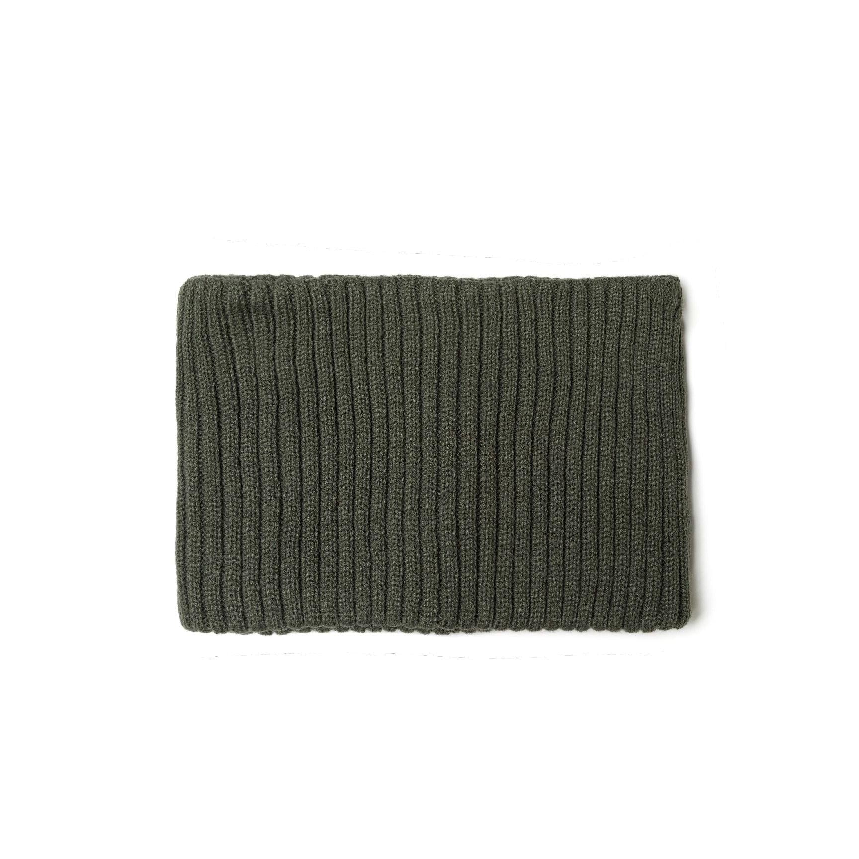 Detailed view of ribbed knit texture in khaki colour showing the vertical stitch pattern and fabric quality
