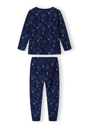 Boys long sleeve pyjamas drop shoulder blue 2-14y set with a relaxed fit, lightweight fabric, and playful pattern design. 