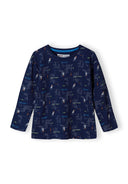 Boys long sleeve pyjamas drop shoulder blue 2-14y in navy featuring playful graphic prints, soft and breathable fabric for comfort.