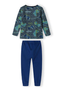 Boys pyjamas 2 pack long sleeve legging navy 2-14y featuring a colorful patterned top and solid navy legging bottoms. Comfort-focused design.