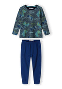 Boys pyjamas 2 pack long sleeve legging navy 2-14y, featuring comfortable navy leggings and a long-sleeve top with colorful pattern. 
