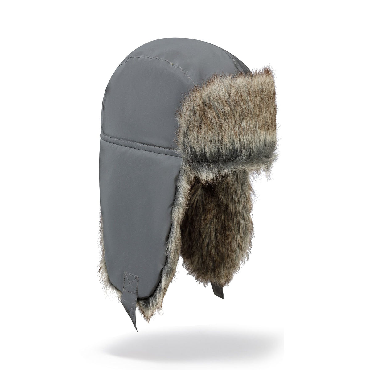 Kids' trapper hat in grey and brown — complete product view for square Shop card