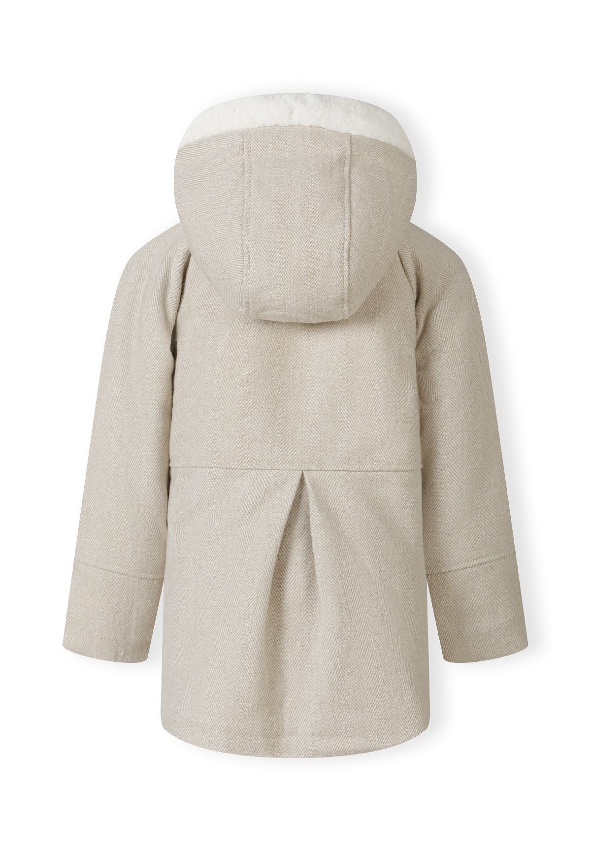 Back of a light beige duffle coat.