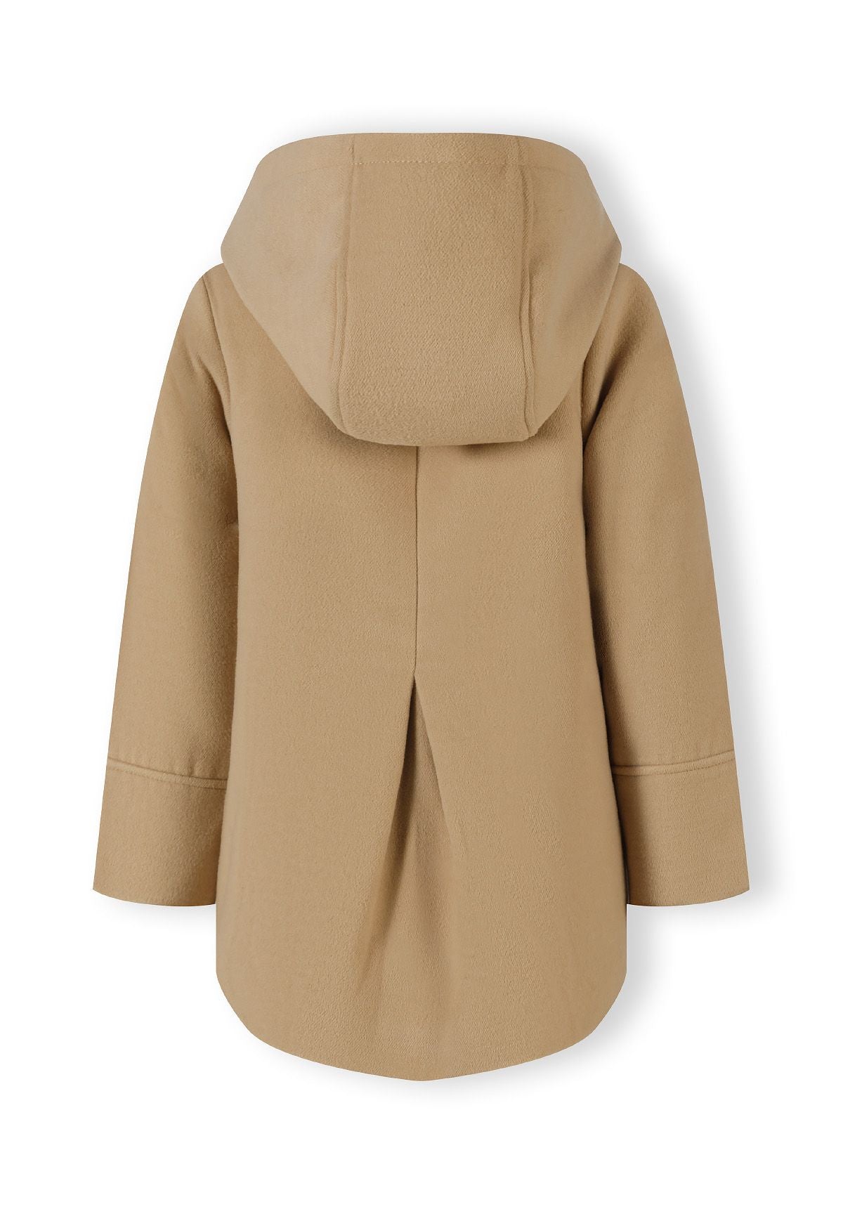 Back of a camel hooded coat.