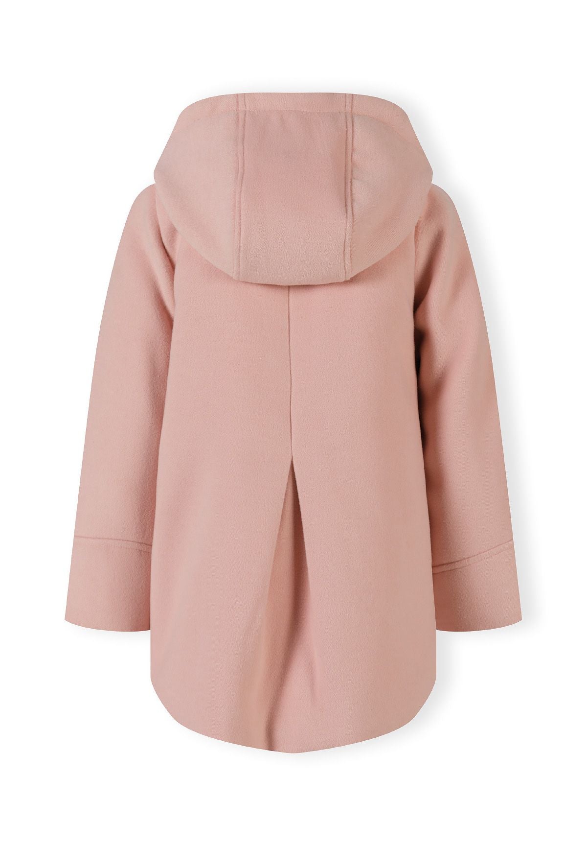 Back of a pink hooded coat.