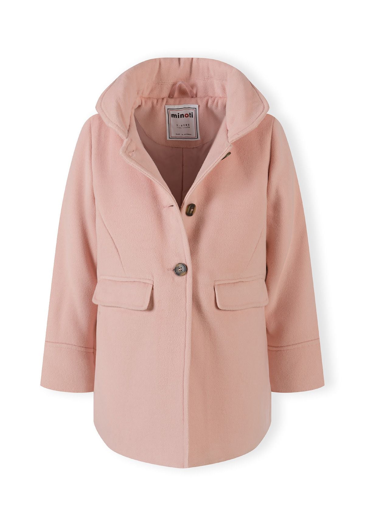 The pink hooded coat shown open to reveal the inside.