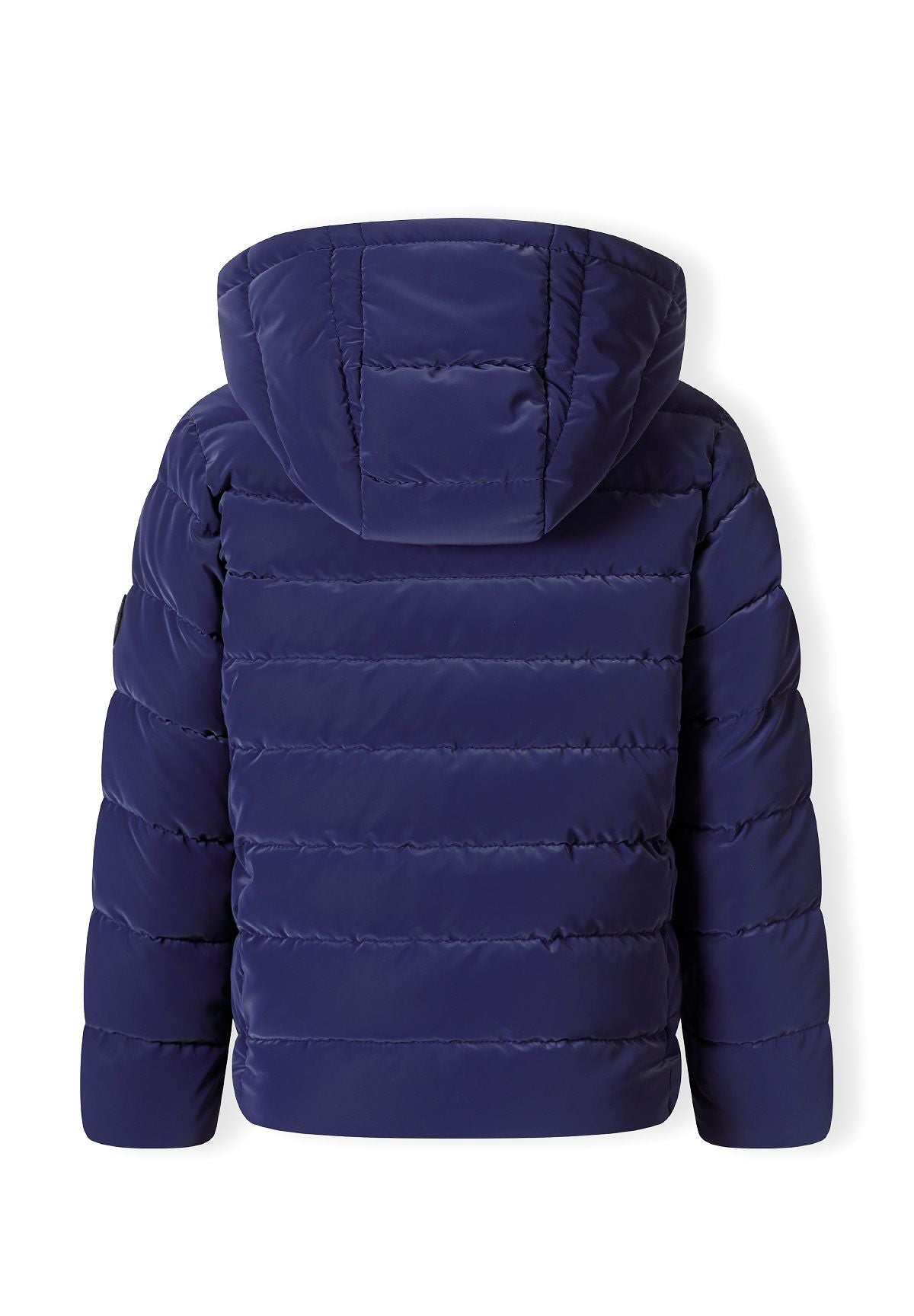 Back of a navy puffer jacket.