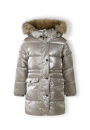 Błyszcząca kurtka ocieplana z odpinanym futrem