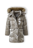 Błyszcząca kurtka ocieplana z odpinanym futrem