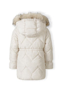 Pikowana kurtka zimowa z futerkiem i troczkiem w talii