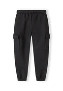 Girls cargo joggers with side combat pockets black 2-14y, soft fleece fabric, elasticated waist for comfort.