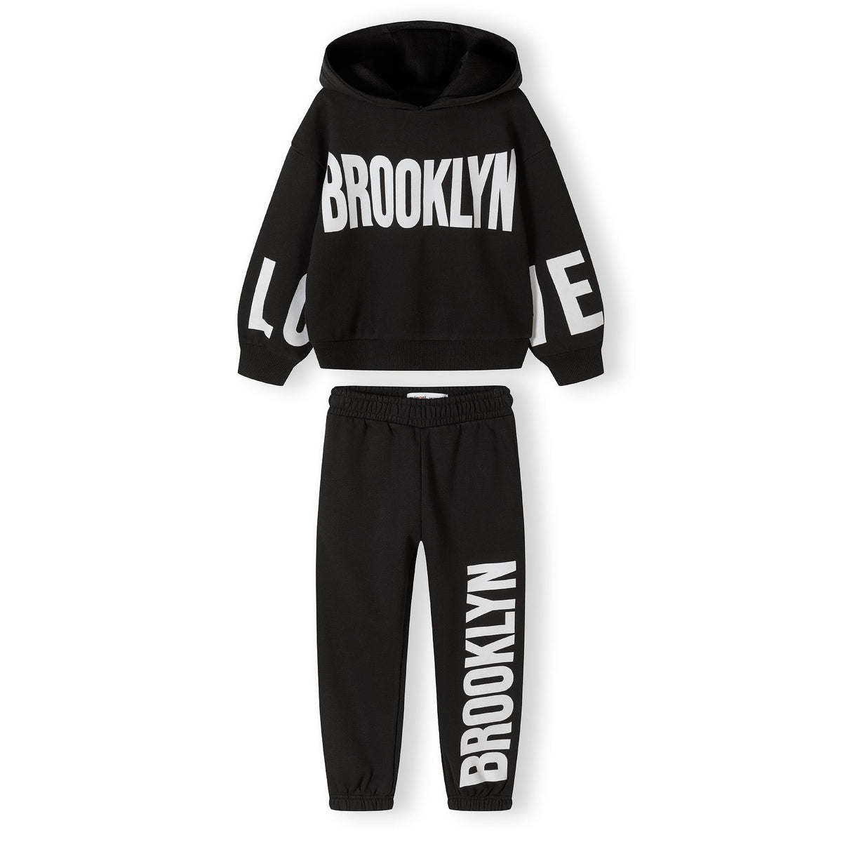 Girls' hoodie and joggers set in black — complete product view for square Shop card