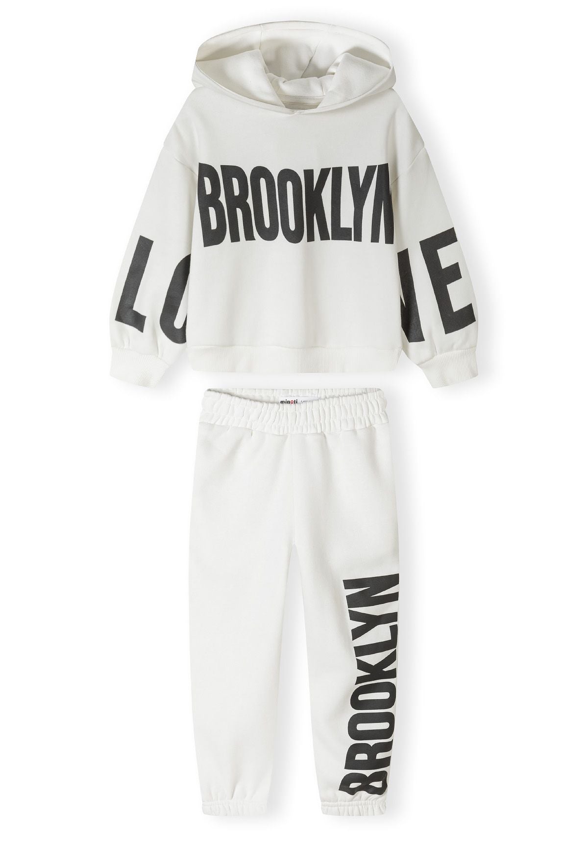 White hoodie and joggers set, full set front.