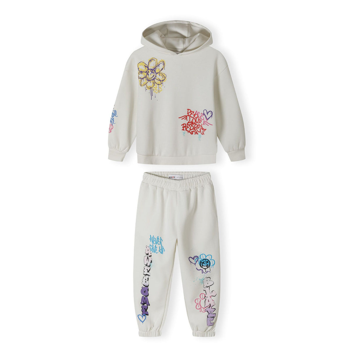 Girls' hoodie and joggers set in cream — complete product view for square Shop card