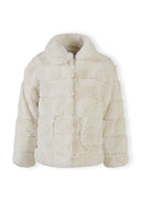 Girls cream faux fur jacket with collar
