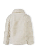 Girls cream faux fur jacket with collar