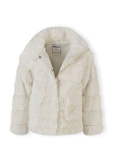Girls cream faux fur jacket with collar
