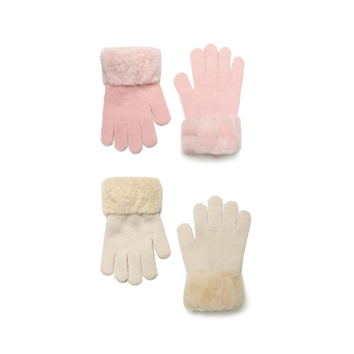 Girls' knitted gloves 2-pack in pink and cream — complete product view for square Shop card