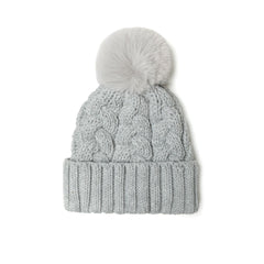 Girls' cable-knit bobble hat in light grey
