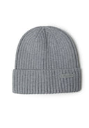 Girls 2 pack knitted rib beanie with badge black 2-14y. Soft ribbed knit in grey, perfect for cold weather, providing warmth and style.