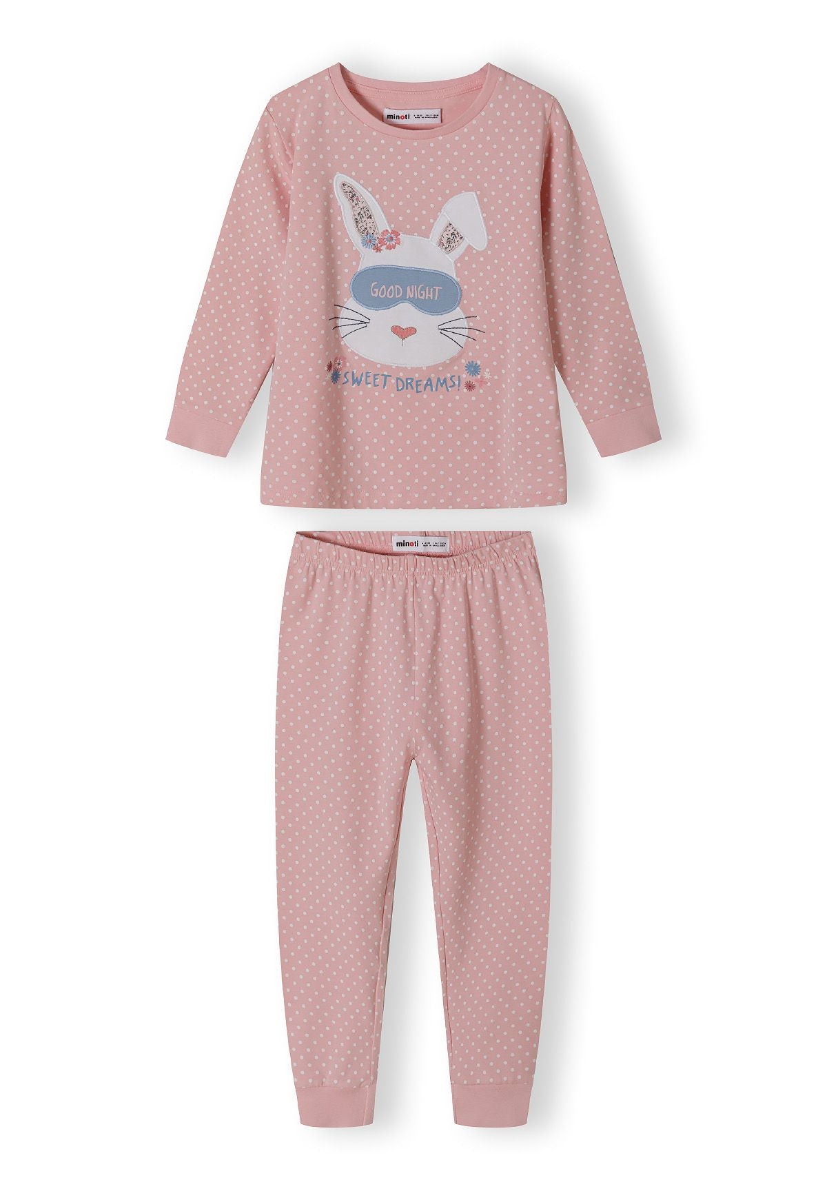 Pink and blue long pyjamas, pink set front.