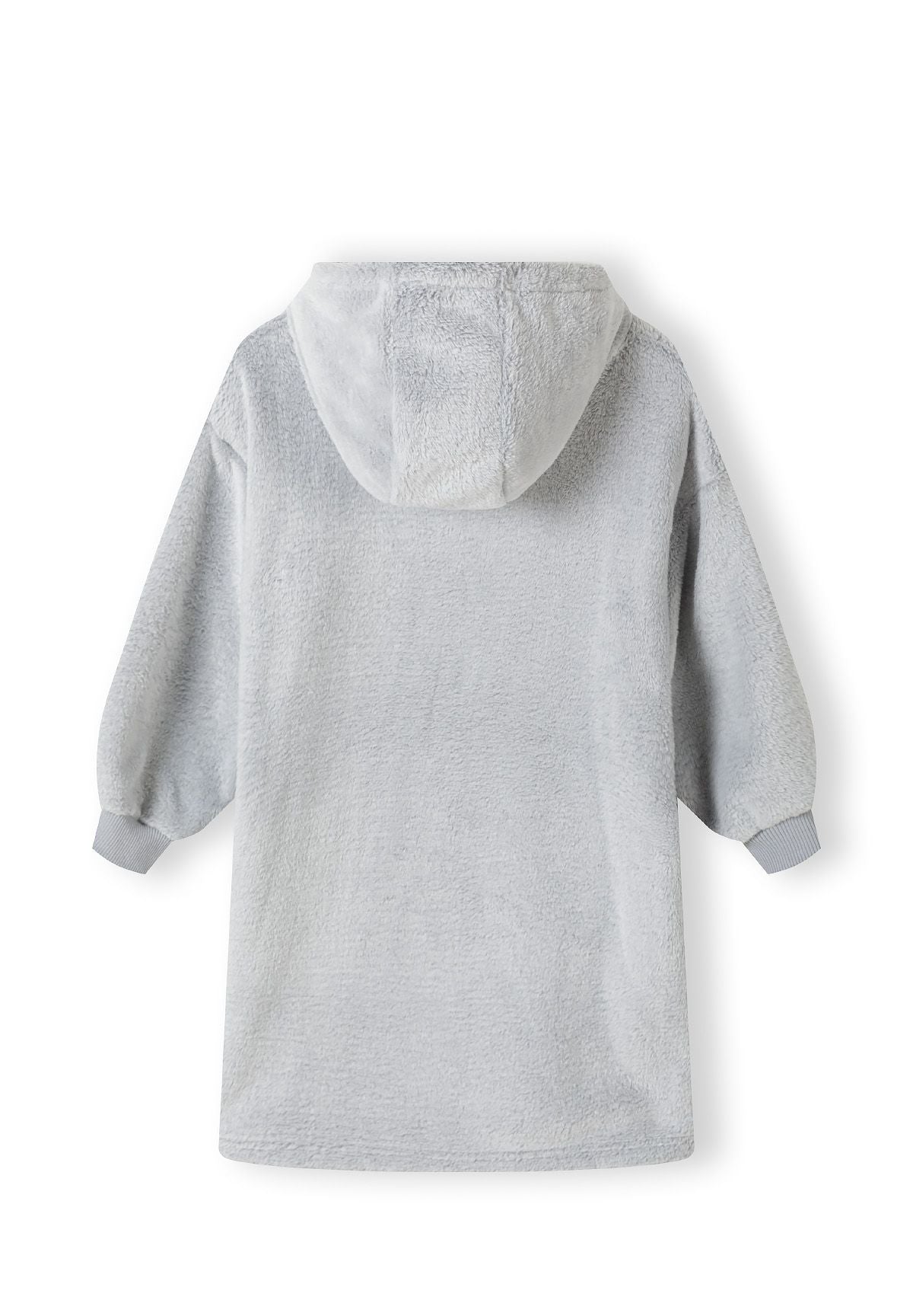 Grey hooded blanket sweatshirt, back.