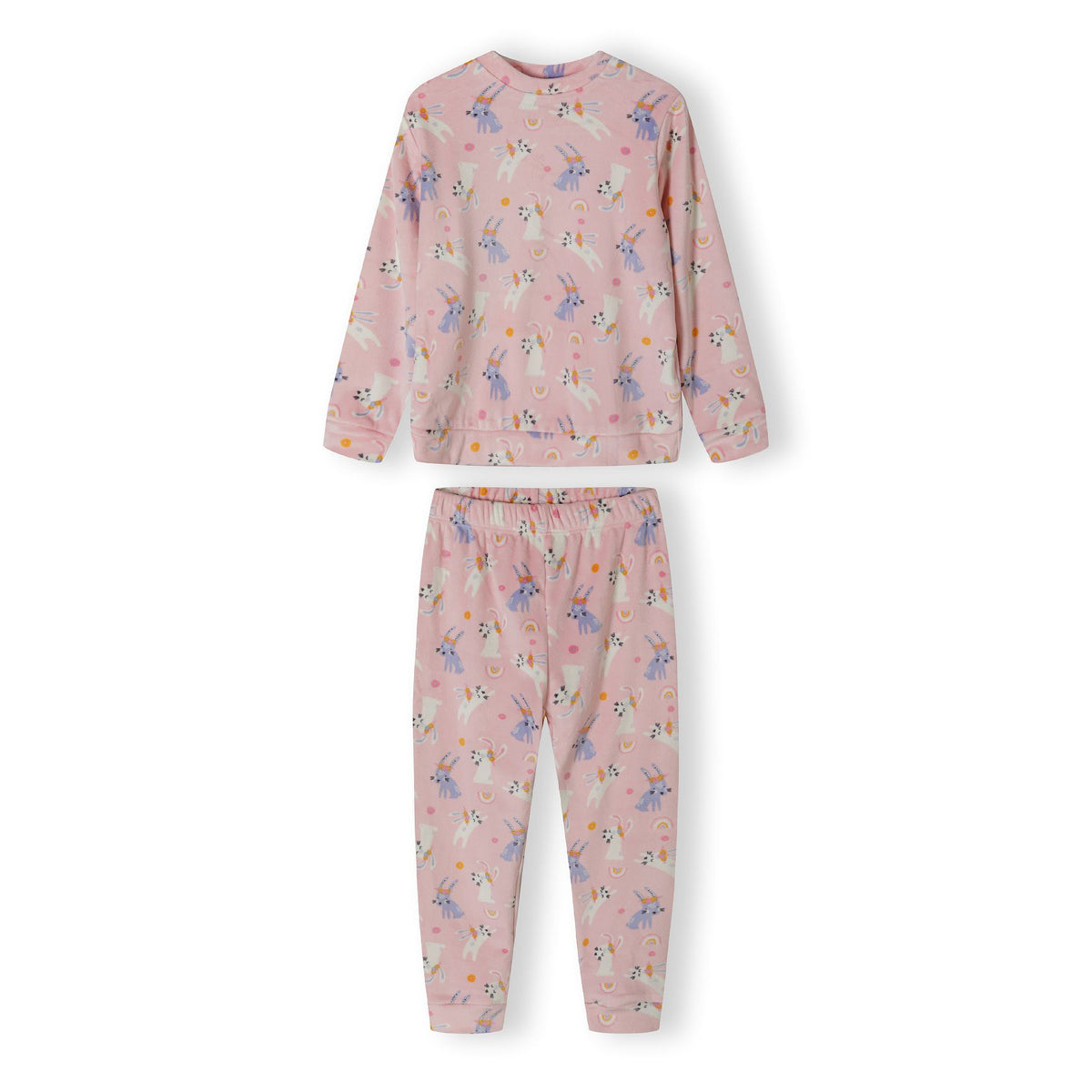 Girls' velour pyjamas in pink — complete product view for square Shop card