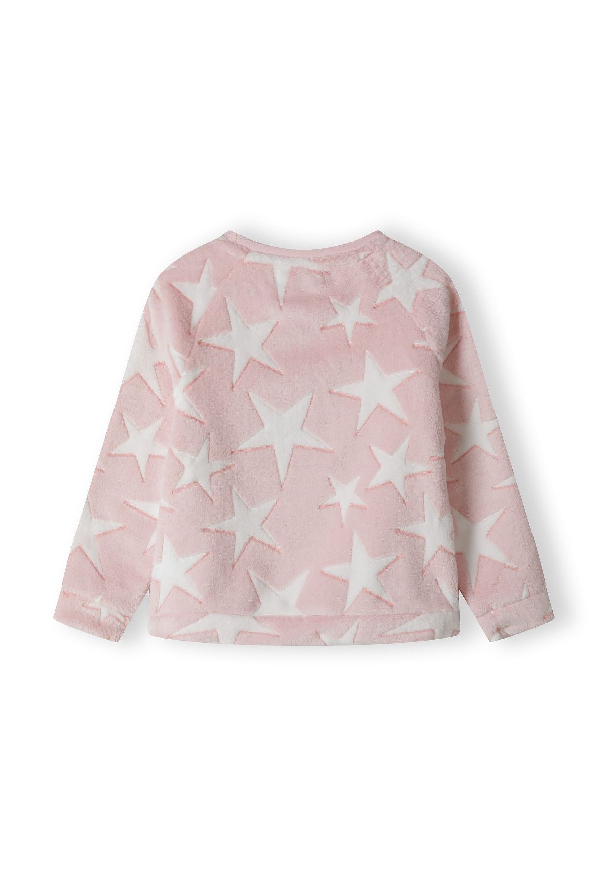 Pink and white fleece pyjamas, top back.