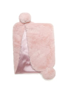 Soft plush pink faux fur girls scarf with pom pom, ideal for ages 2-14y, combining warmth and playful style.