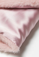 Soft pink faux fur texture of girls scarf faux fur with pom pom pink 2-14y, designed for warmth and comfort.