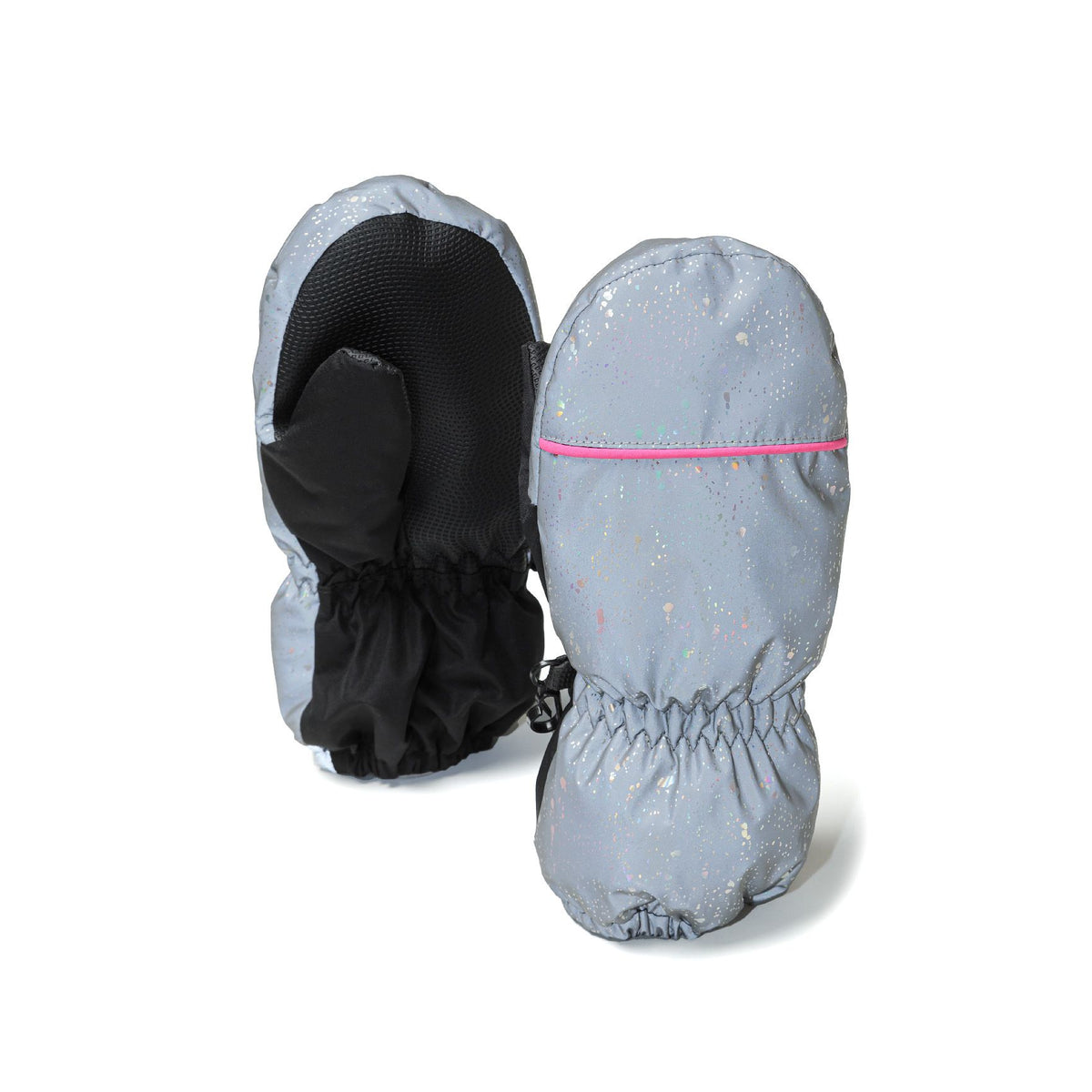 Girls' padded mittens in silver grey and black — complete product view for square Shop card