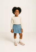 Girls navy denim skirt with pleats