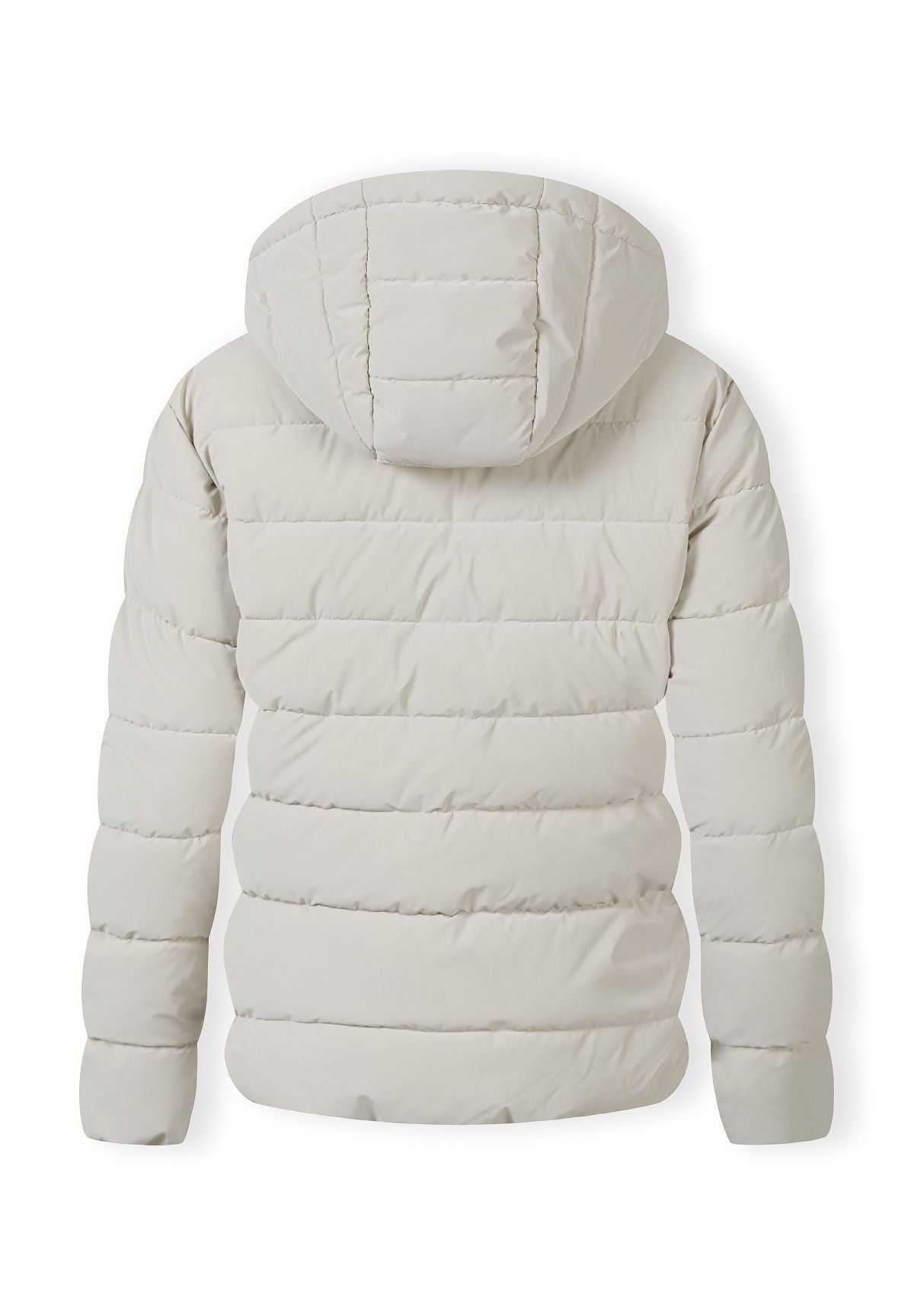 Back of a cream puffer jacket.