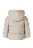 Unisex grey padded jacket with faux fur trim