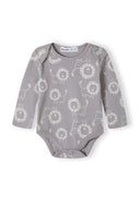 Boys long sleeve bodysuits pack with prints light blue 0-24m. Features playful lion prints on soft grey fabric. Perfect for ages 0-24 months.