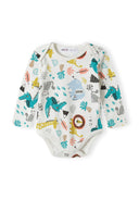 Boys long sleeve bodysuits pack with prints light blue 0-24m featuring whimsical animal patterns on soft fabric.  Designed for comfort.