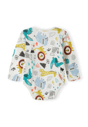 Boys long sleeve bodysuits pack with prints light blue 0-24m. Featuring colorful animal prints on soft, cozy fabric for infants.