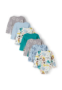 Boys long sleeve bodysuits pack with prints light blue 0-24m in various colors and animal patterns for comfort.