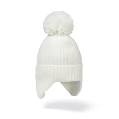 Kids' bobble hat with ear flaps in cream
