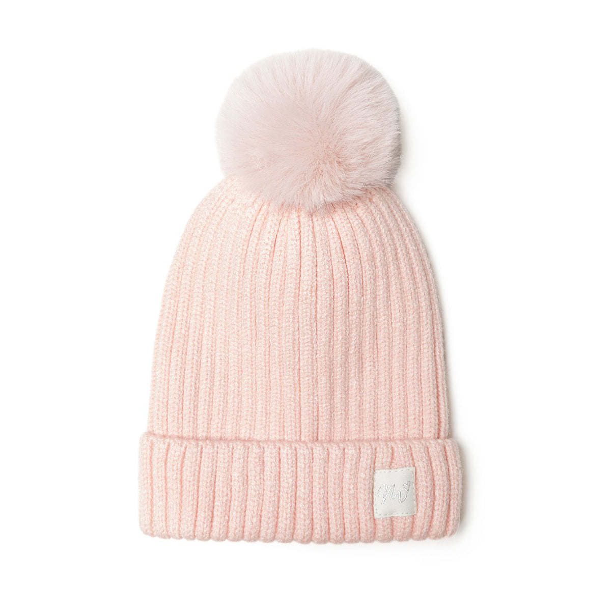 Kids' ribbed bobble hat in light pink — complete product view for square Shop card