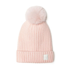 Kids' ribbed bobble hat in light pink
