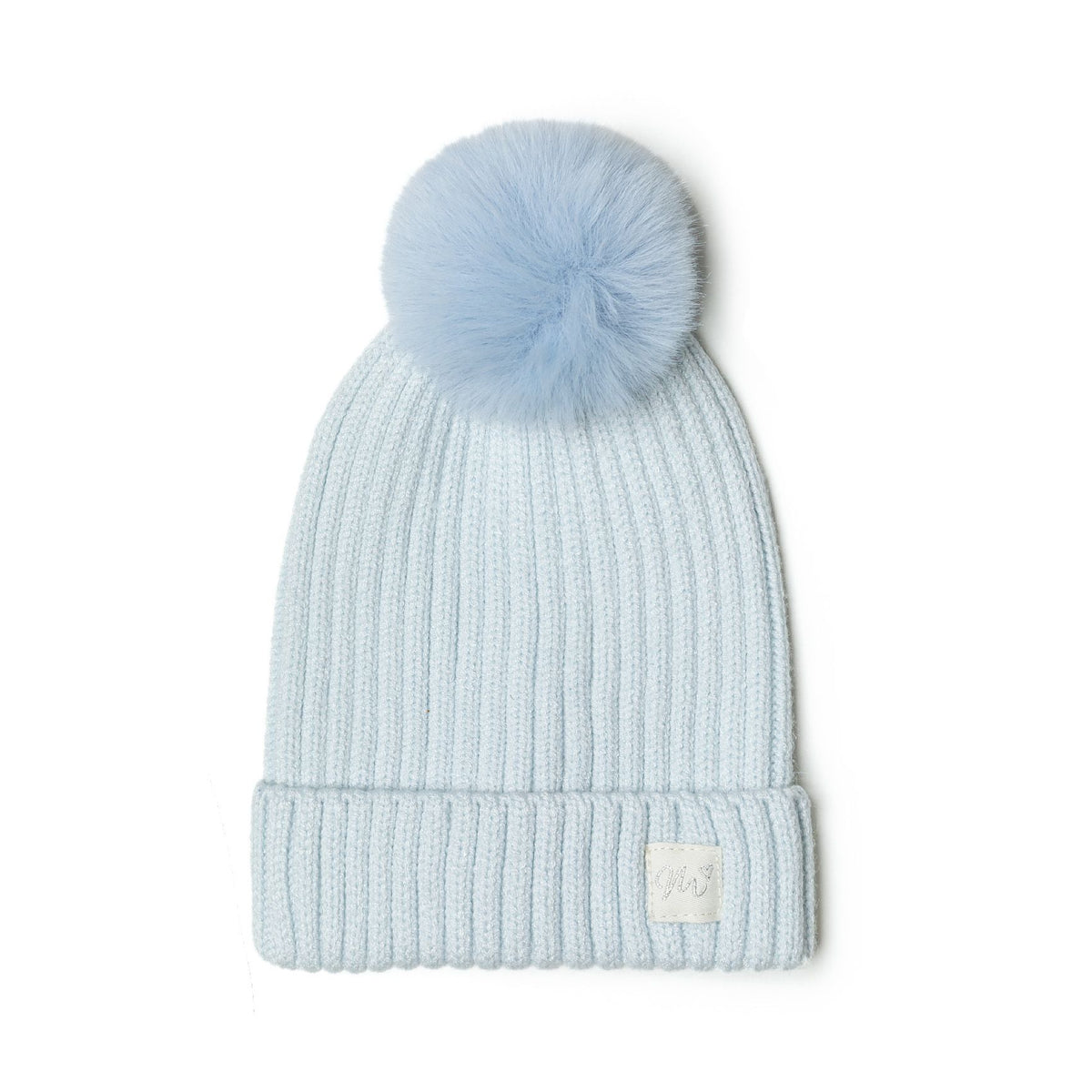 Kids' ribbed bobble hat in light blue — complete product view for square Shop card