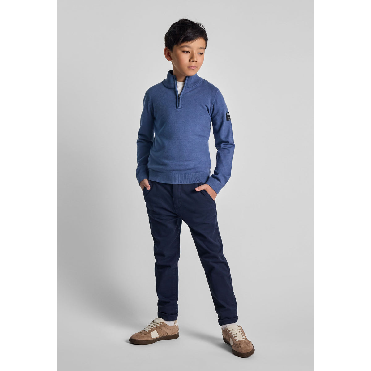 Boys' chinos in navy — complete product view for square Shop card