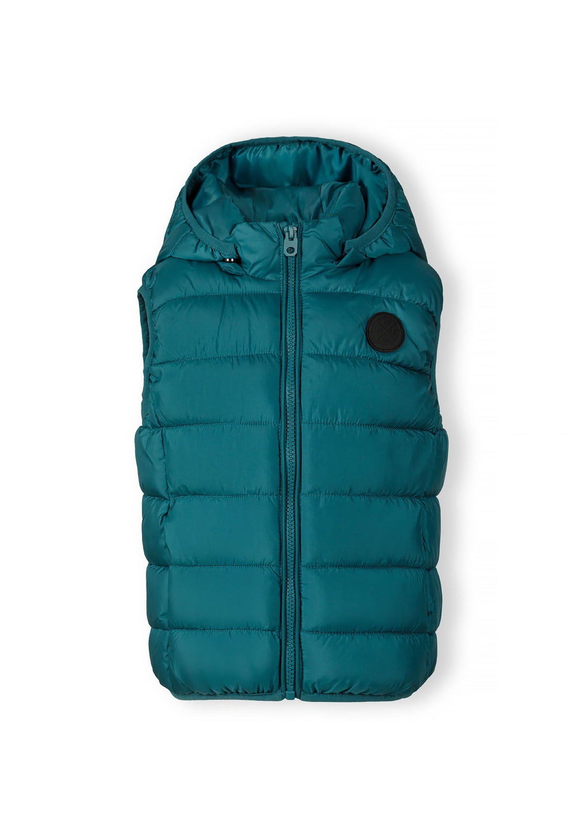 Teal padded gilet, front.