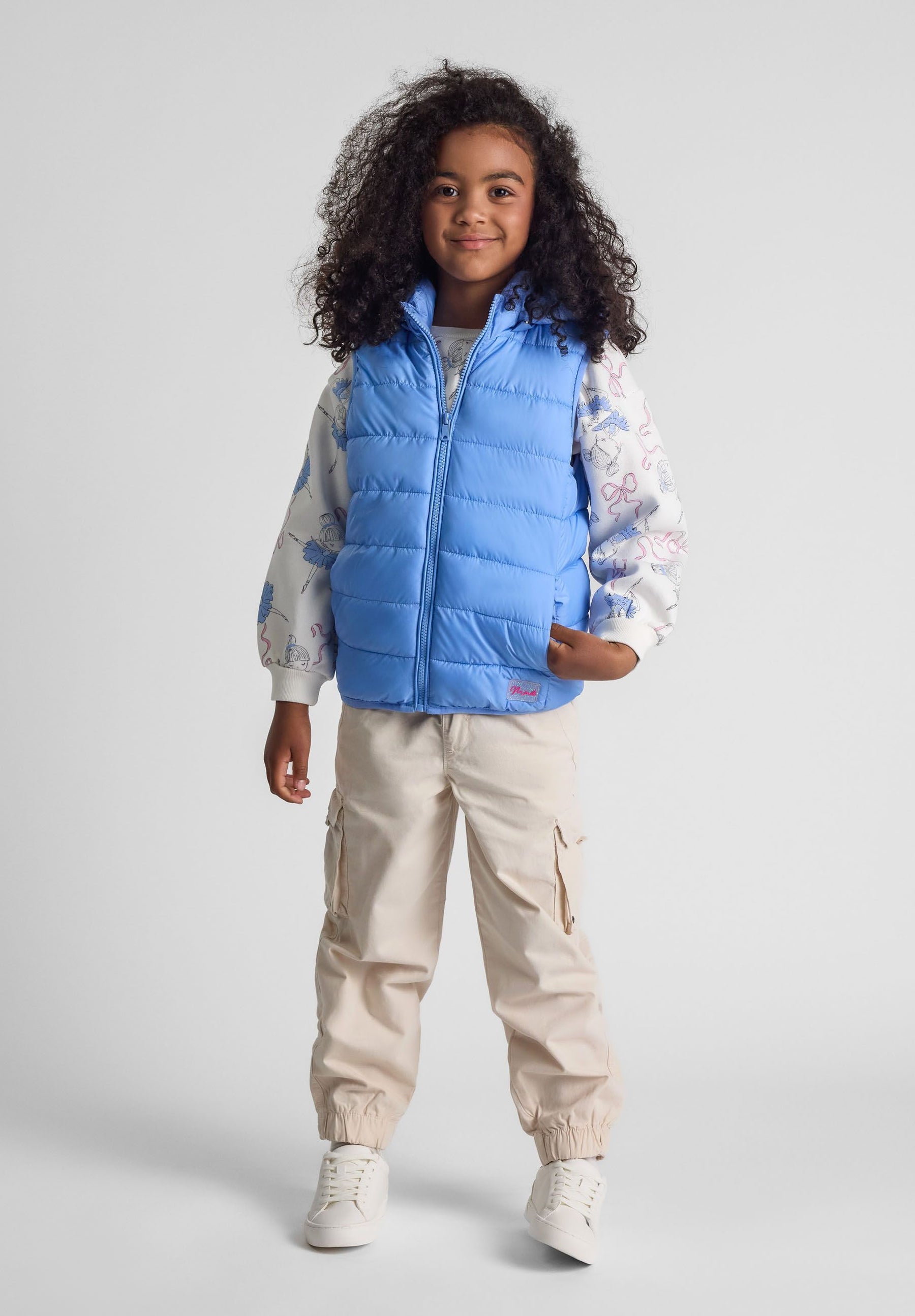 Quilted Gilet, Light Blue, Hooded - 1